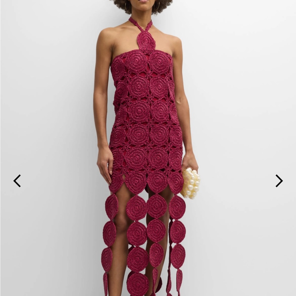 Beep Beep Lurex Crochet Cutout Halter Maxi Dress- Simon Miller MAGENTA